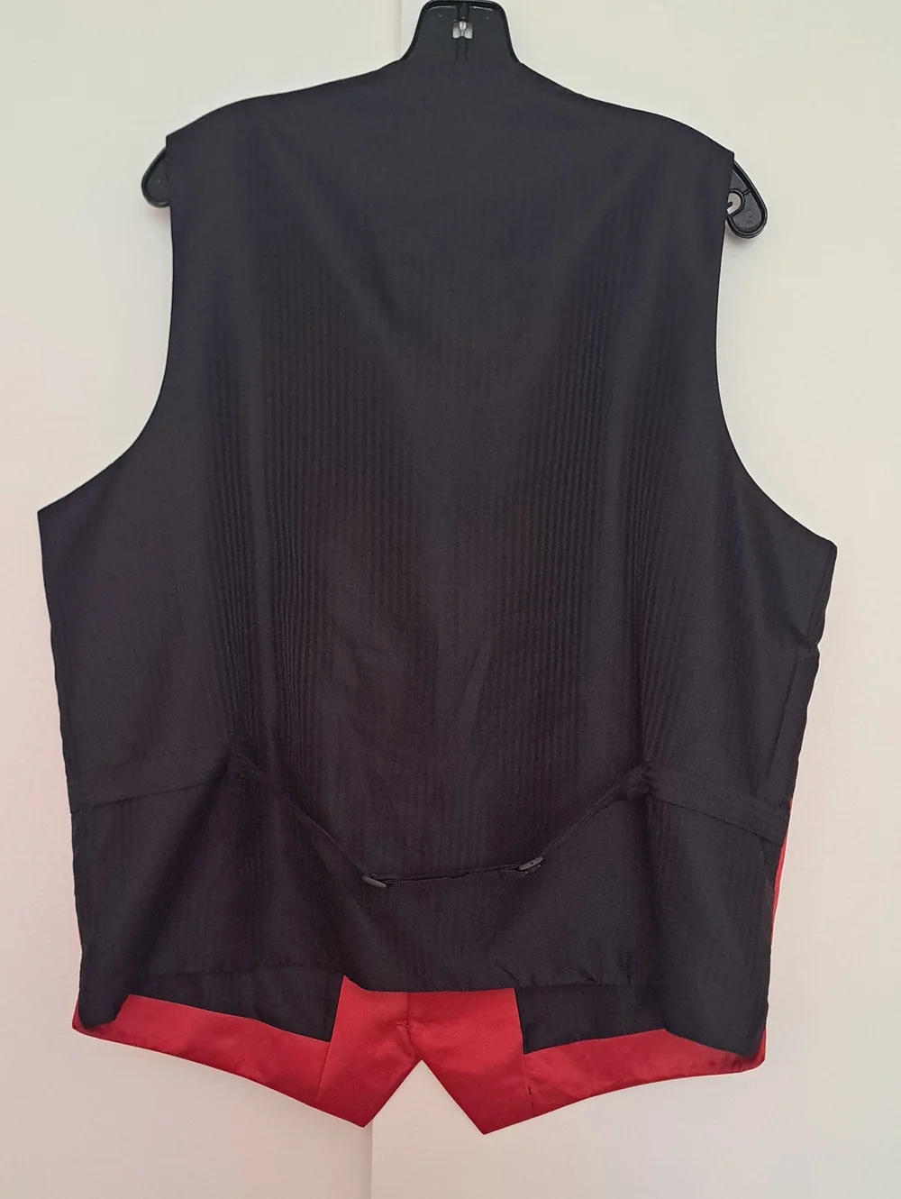 Moda Black Satin Formal Vest with Red Trim